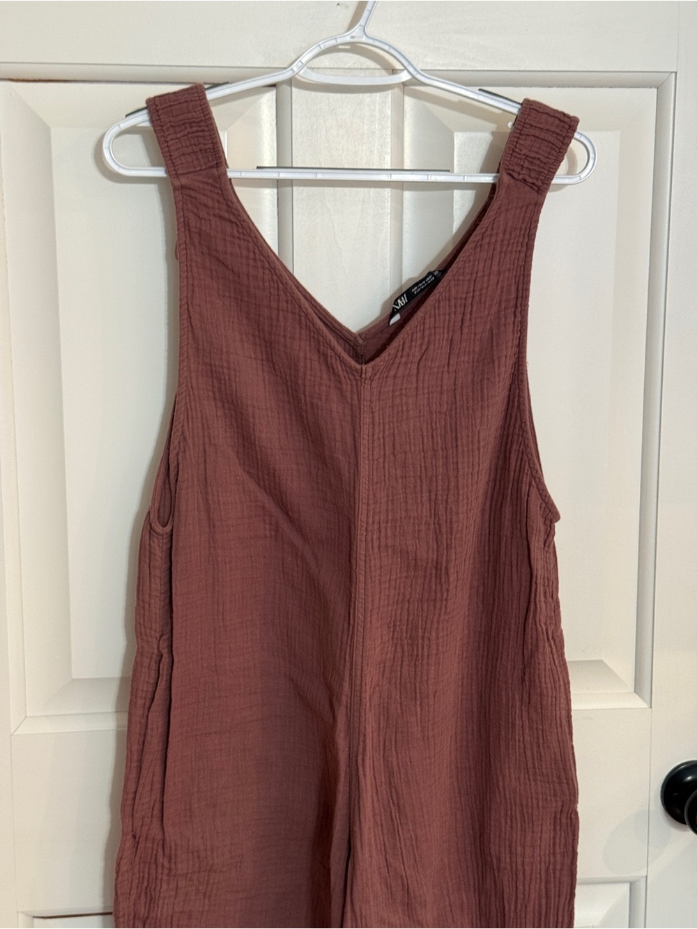 Zara Mauve Gauze Wide Leg Jumpsuit Sleeveless V-Neck Boho 25458 - Picture 3 of 9